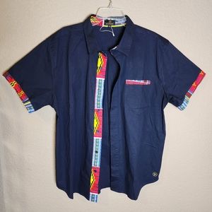 DIYANU men's XL Button Up navy blue short sleeve shirt NWOT